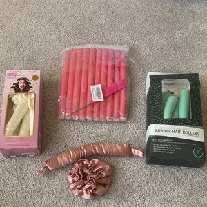 Heatless Curles bundle Pink and Green Rubber Hair Rollers